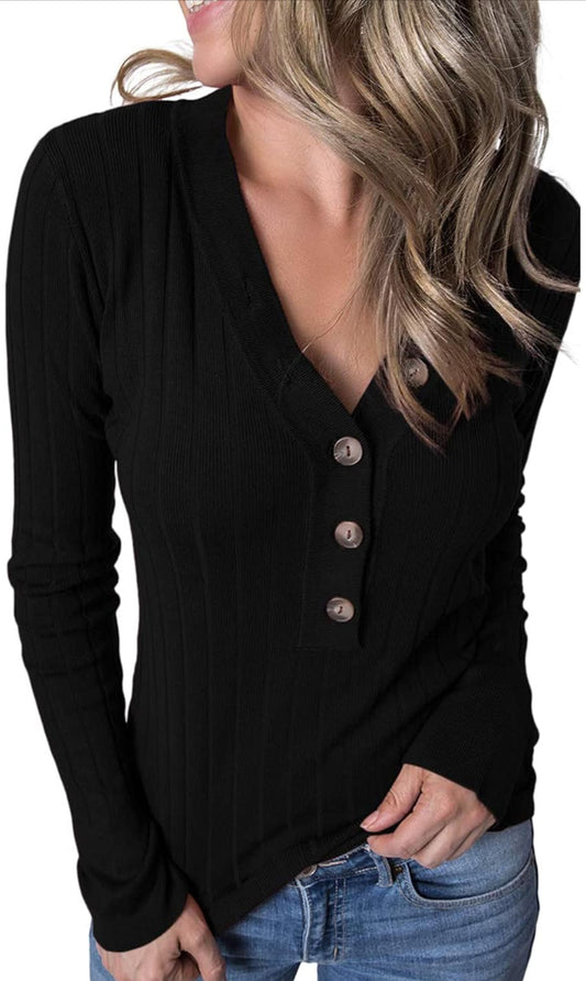 V-Neck Button Knit Sweater MEDIUM