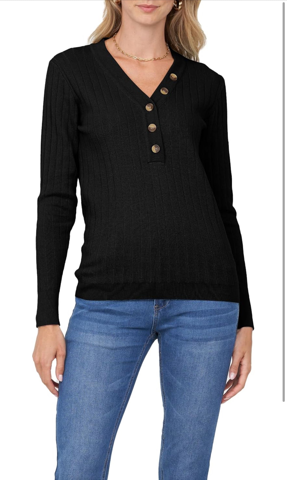 V-Neck Button Knit Sweater MEDIUM