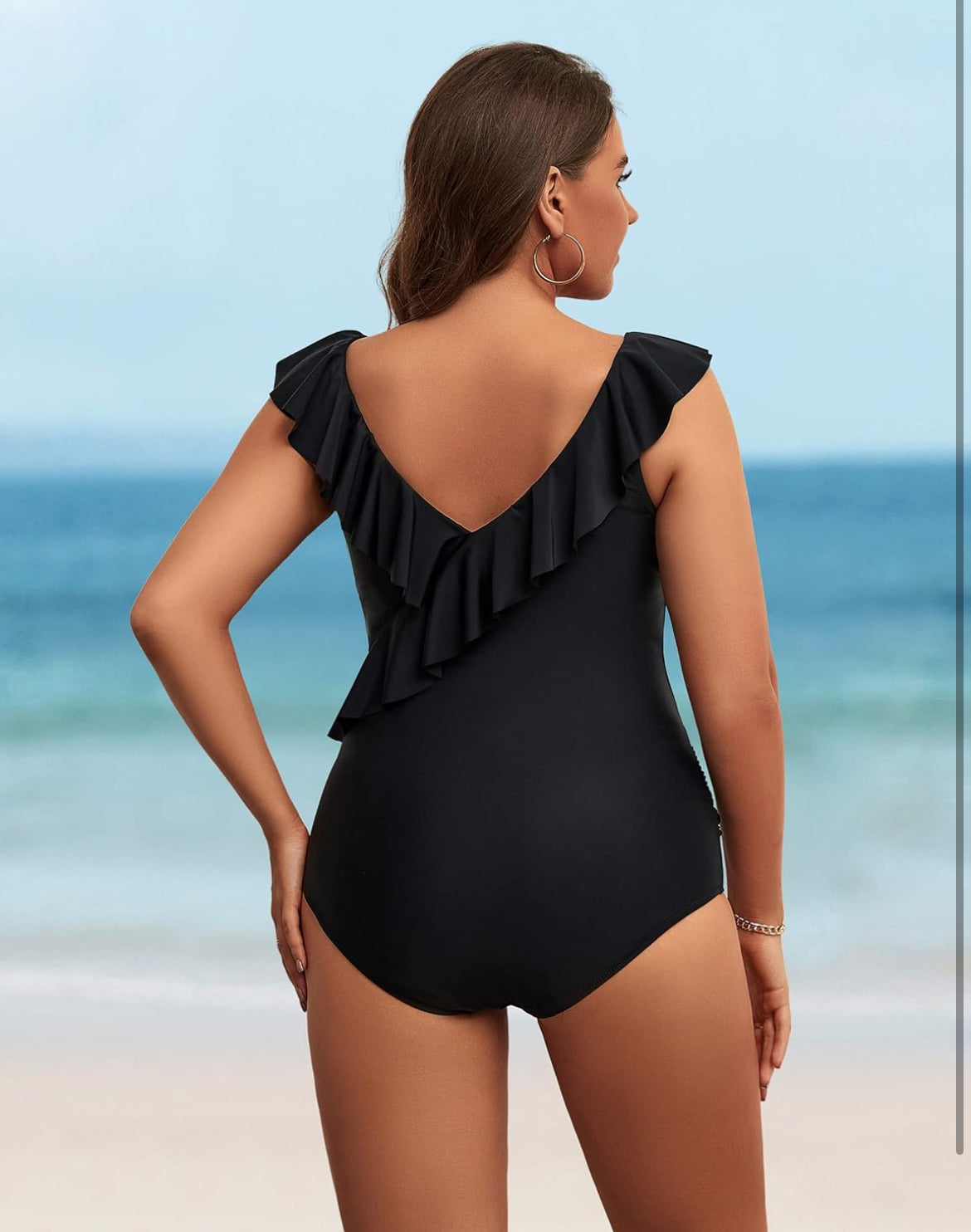 Ruffle V-Neck Swimsuit 2XL