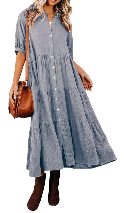Half Sleeve Button Down Dress XL