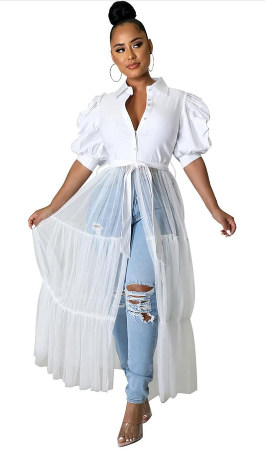 Ruffle Blouse Shirt Dress LARGE