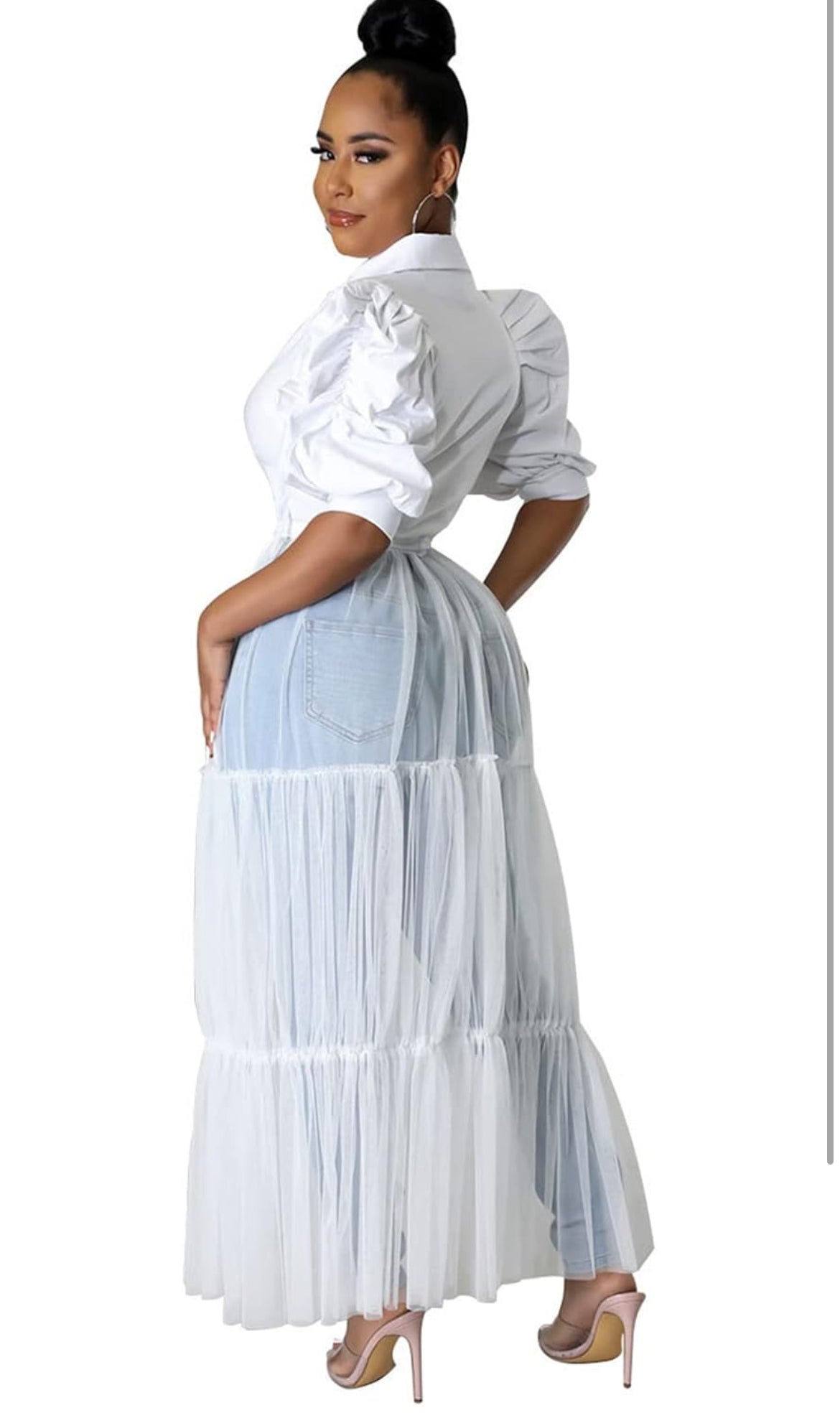 Ruffle Blouse Shirt Dress LARGE