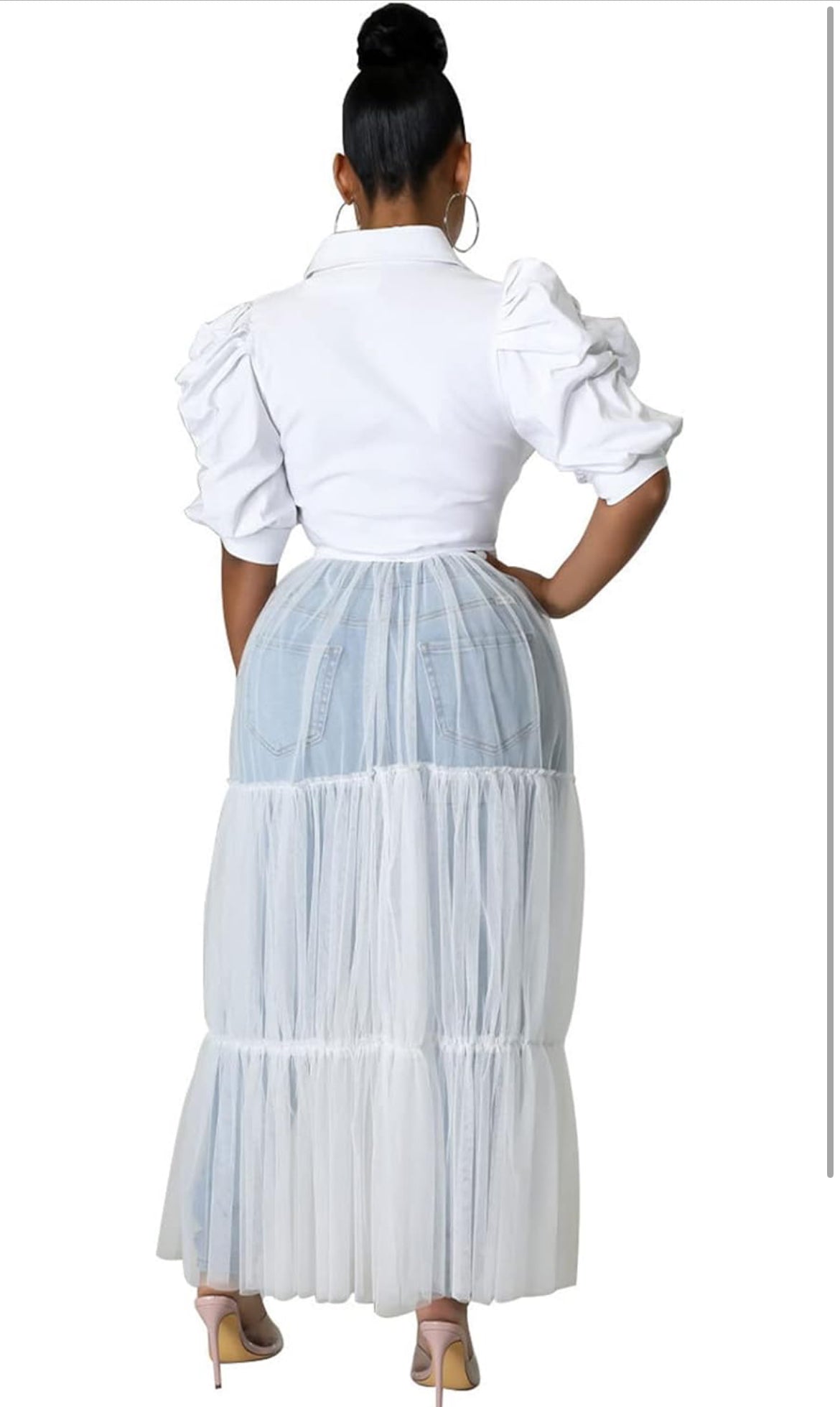 Ruffle Blouse Shirt Dress LARGE